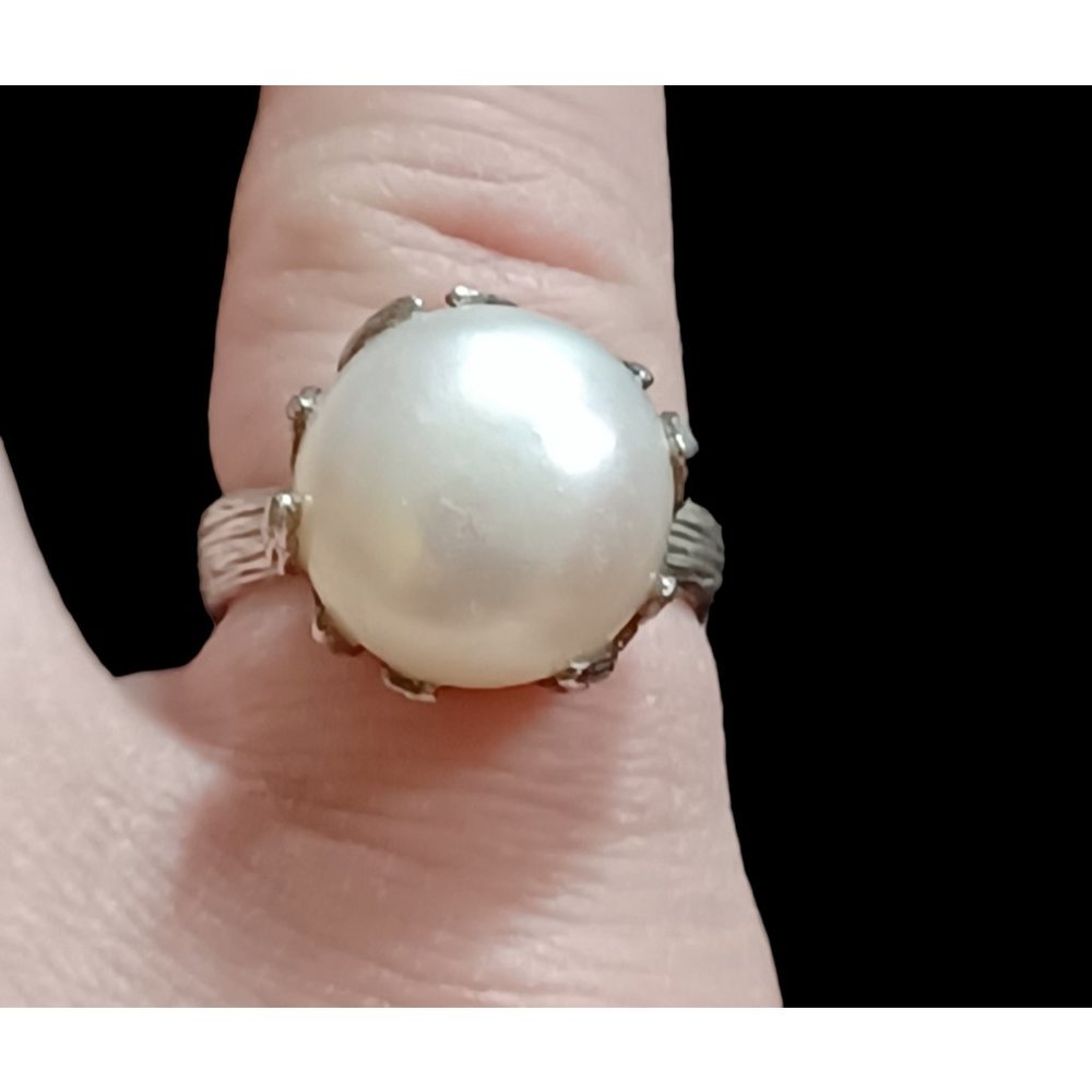 Honora 925 Sterling Silver 13mm Cultured Pearl Brushed Metal Size 5 Ring